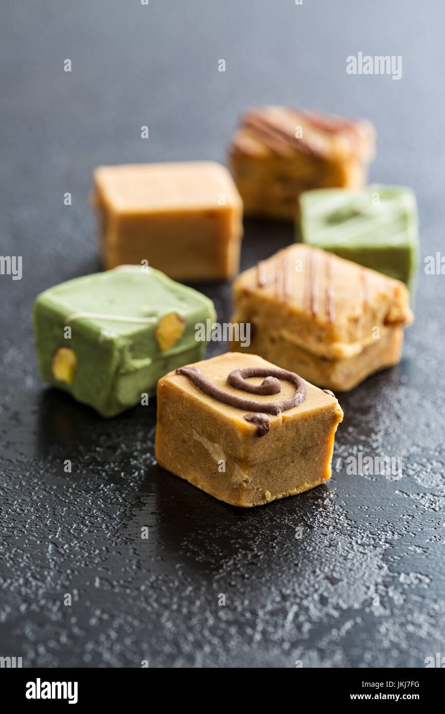 Various caramel candies on table Stock Photo Alamy
