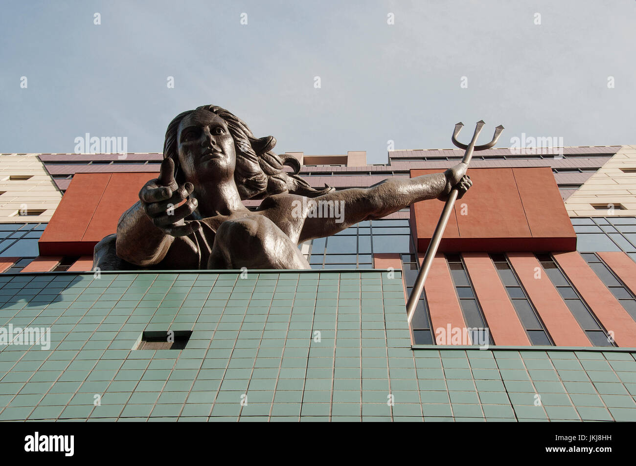 The Portlandia sculpture in created by Raymond Kaskey, in Portland