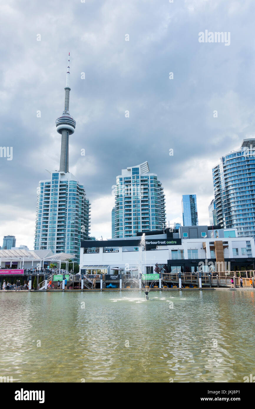 The reflecting pool and fountain at the Harourfront Centre, a lakeside shopping and tourist destination in Toronto Ontario Canada Stock Photo