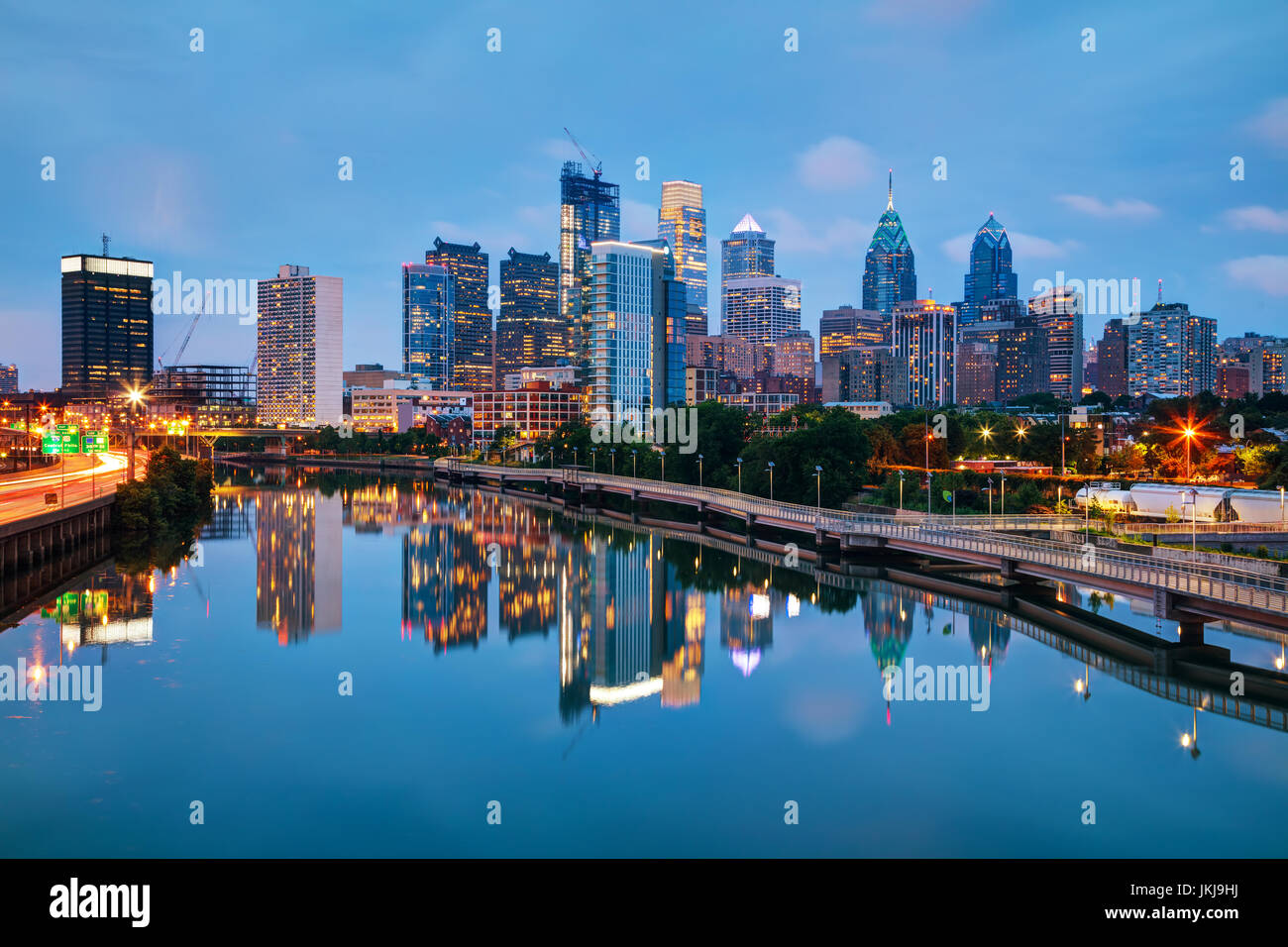 Philadelphia cityscape at sunrise with the Delaware river Stock Photo