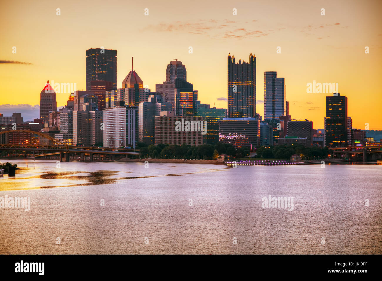 Pittsburgh cityscape with the Ohio river in the morning Stock Photo