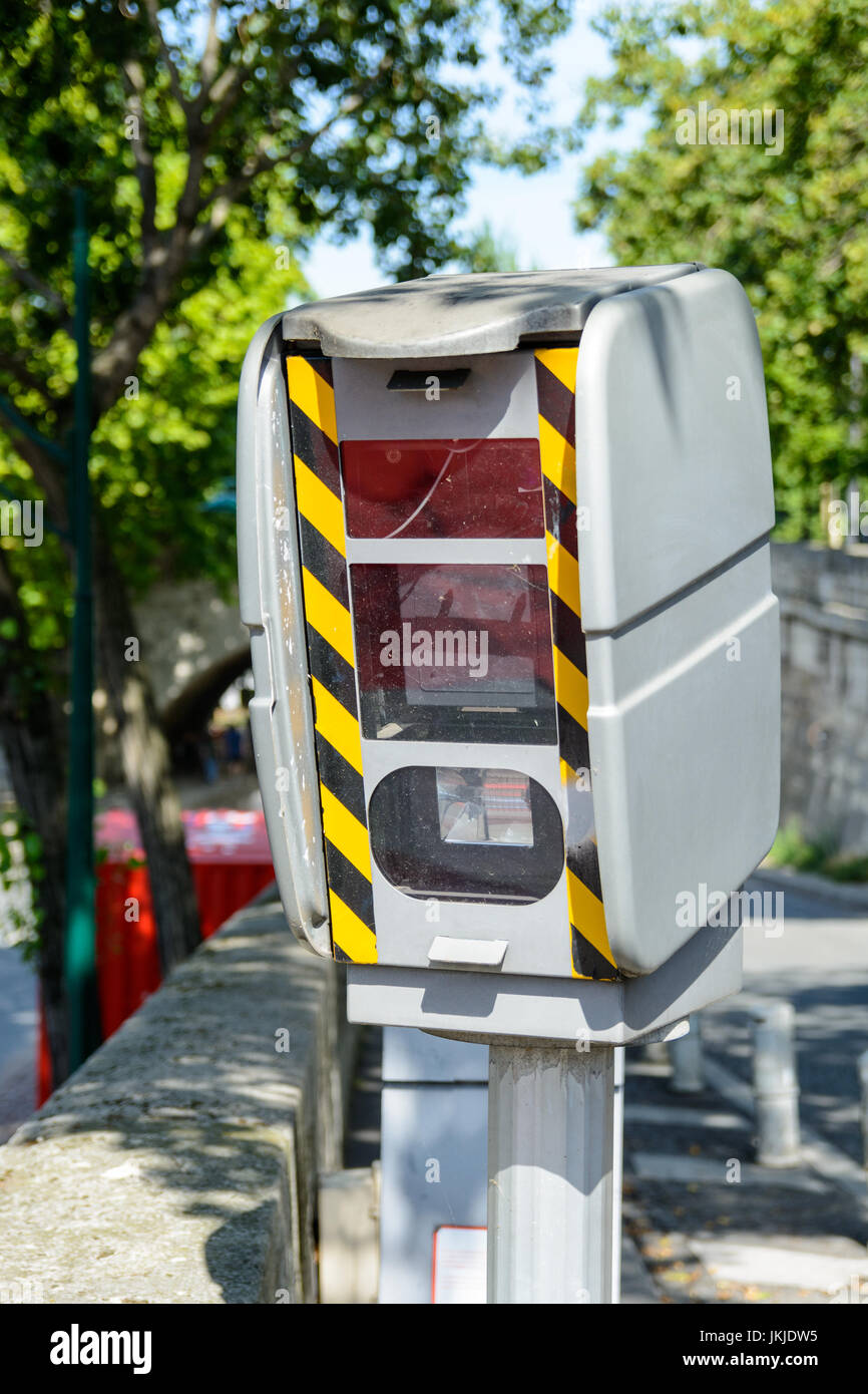 French traffic enforcement camera in the streets of Paris. Stock Photo