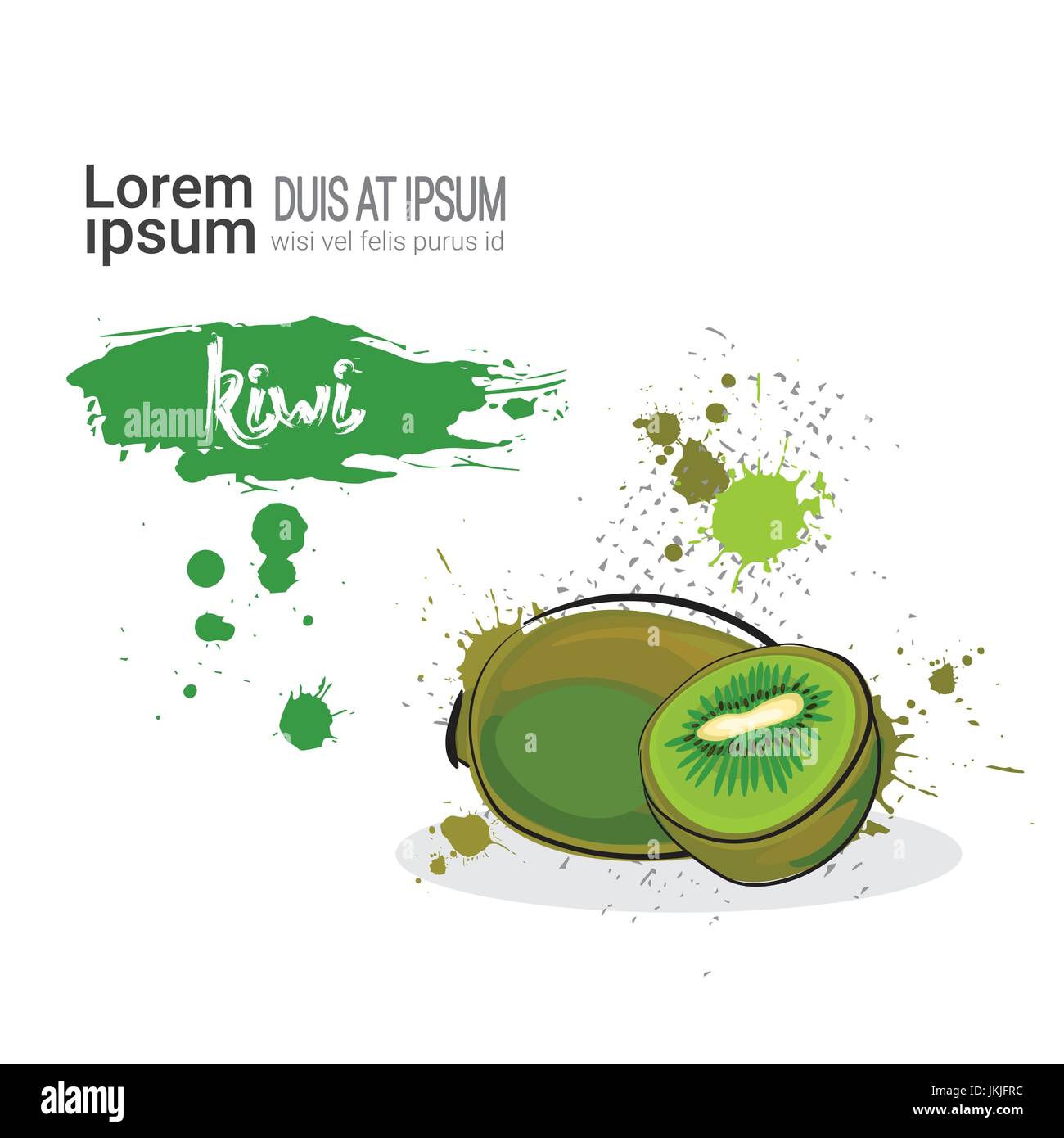 Kiwi Hand Drawn Watercolor Fruit On White Background With Copy Space