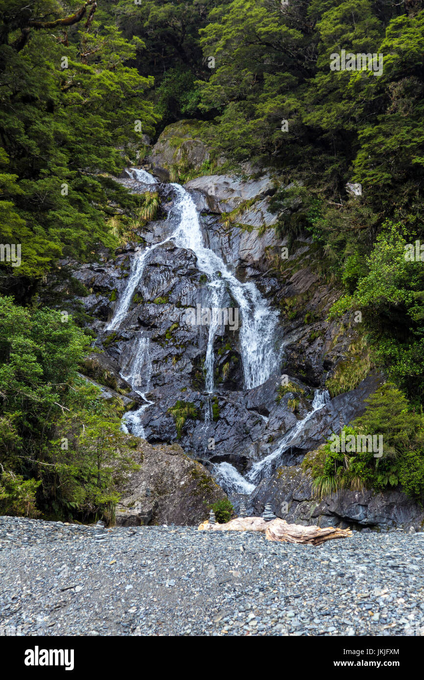 Fantail Falls in Mt Aspiring National Park, New Zealand, South Island, New Zealand Stock Photo