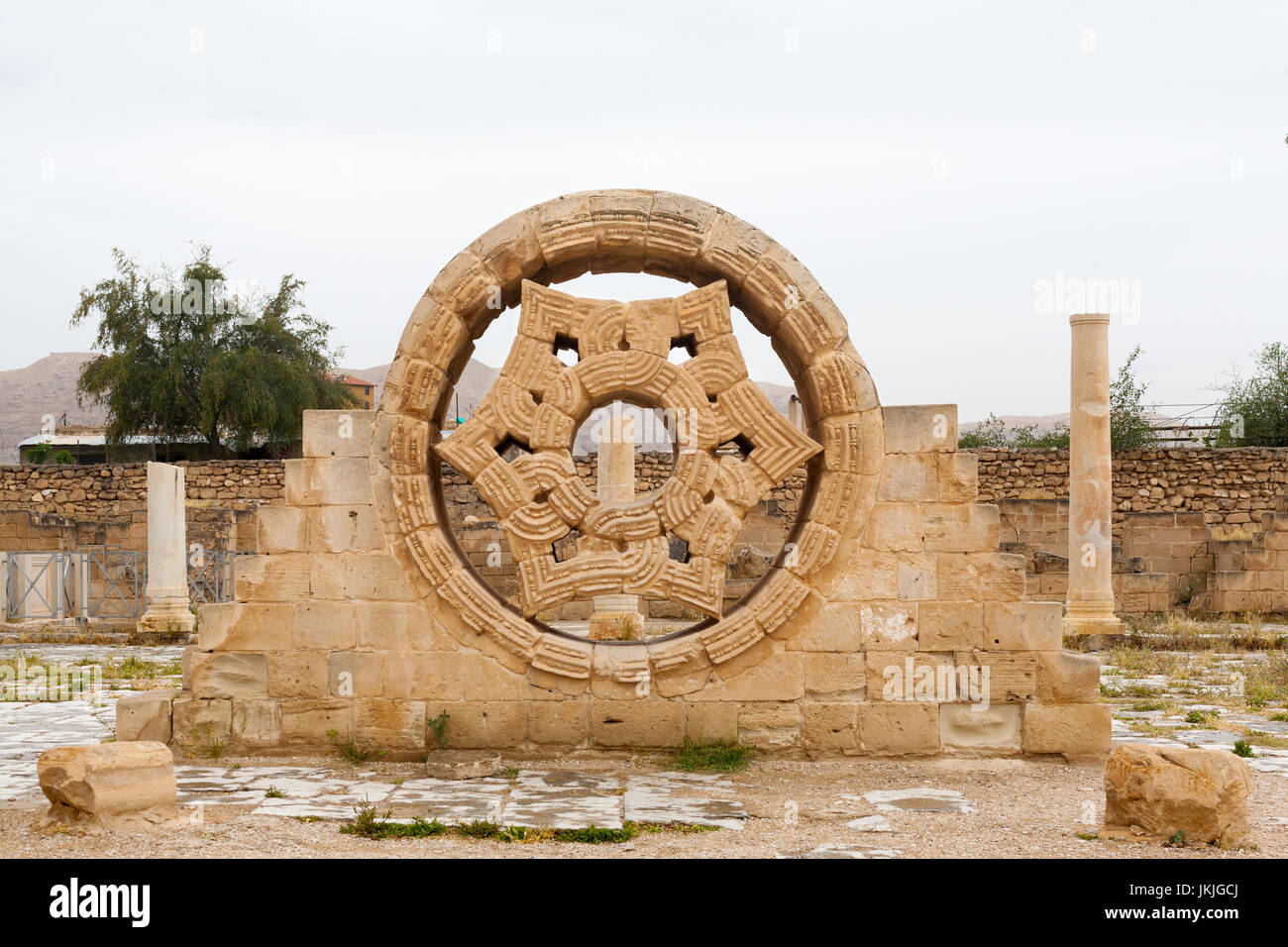 Hisham's Palace Stone Decoration in West Bank city of Jericho, Old city in Palestine, Israel Stock Photo