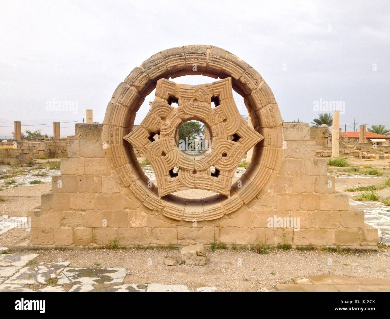 Hisham's Palace Stone Decoration in city of Jericho in Old city in Palestine, Israel Stock Photo