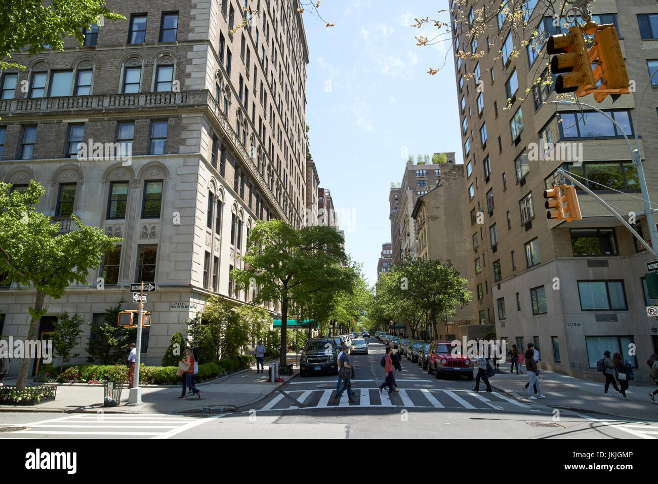 junction of fifth avenue and east 87th street Carnegie Hill Upper East Side New York City USA Stock Photo
