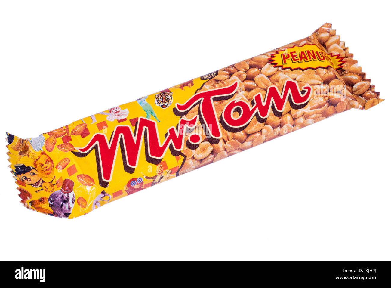 LONDON, UK - JULY 7TH 2017: A shot of a Mr. Tom Peanut confectionery bar, manufactured by Hosta Meltis, over a plain white background, on 7th July 201 Stock Photo