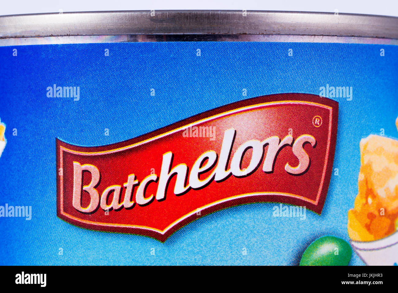 LONDON, UK - JULY 7TH 2017: A close-up of the Batchelors logo on one of their tinned food products, on 7th July 2017. Stock Photo