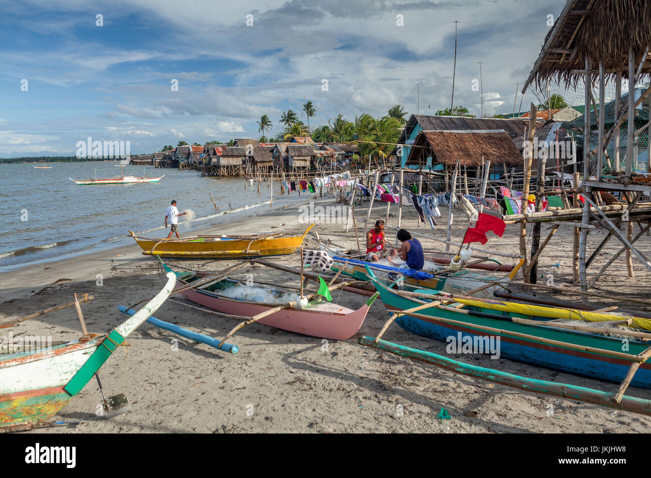 The fishing community at Cadiz City sits on the shore of the Visayan Sea. Negros Occidental Island, Philippines. Stock Photo