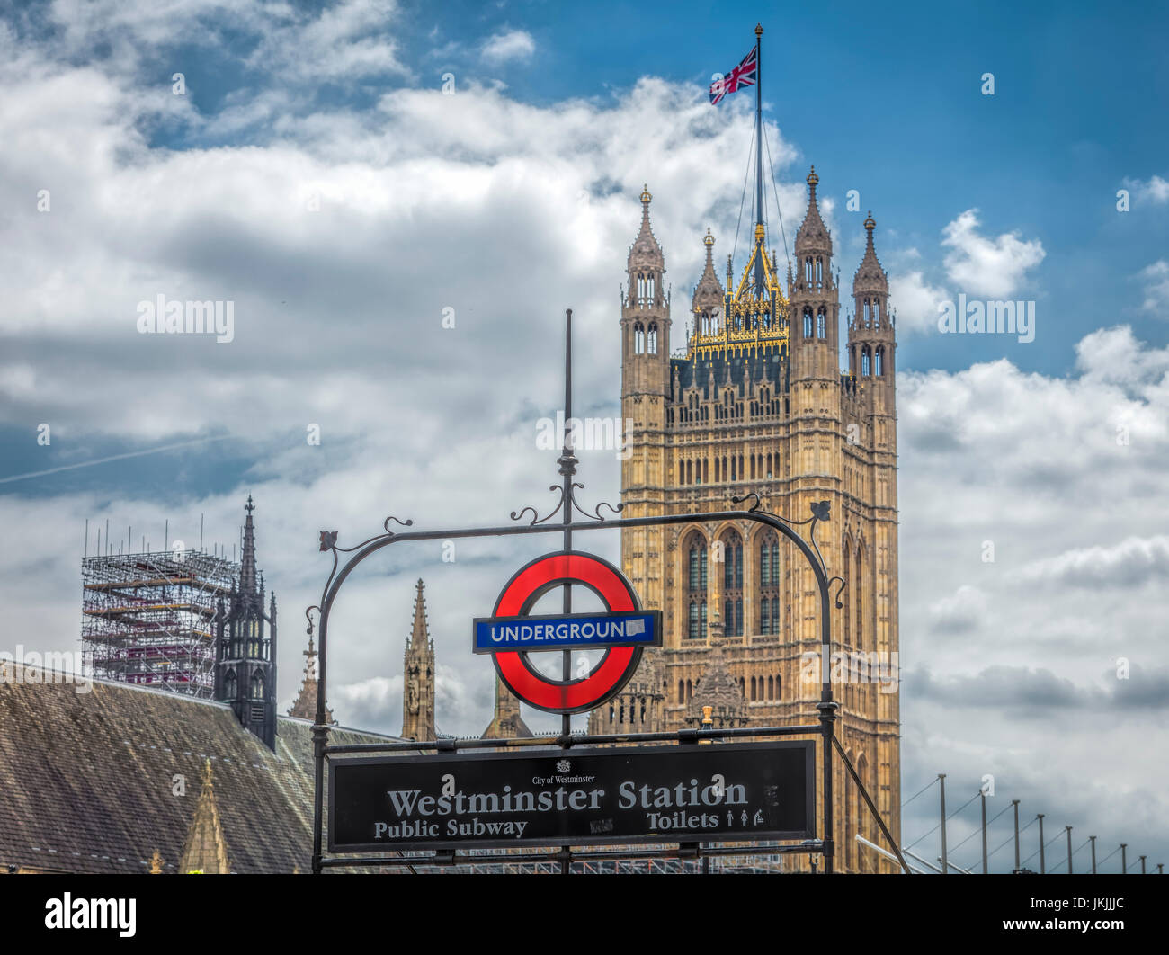 London Underground Westminster Station Sign Stock Photo
