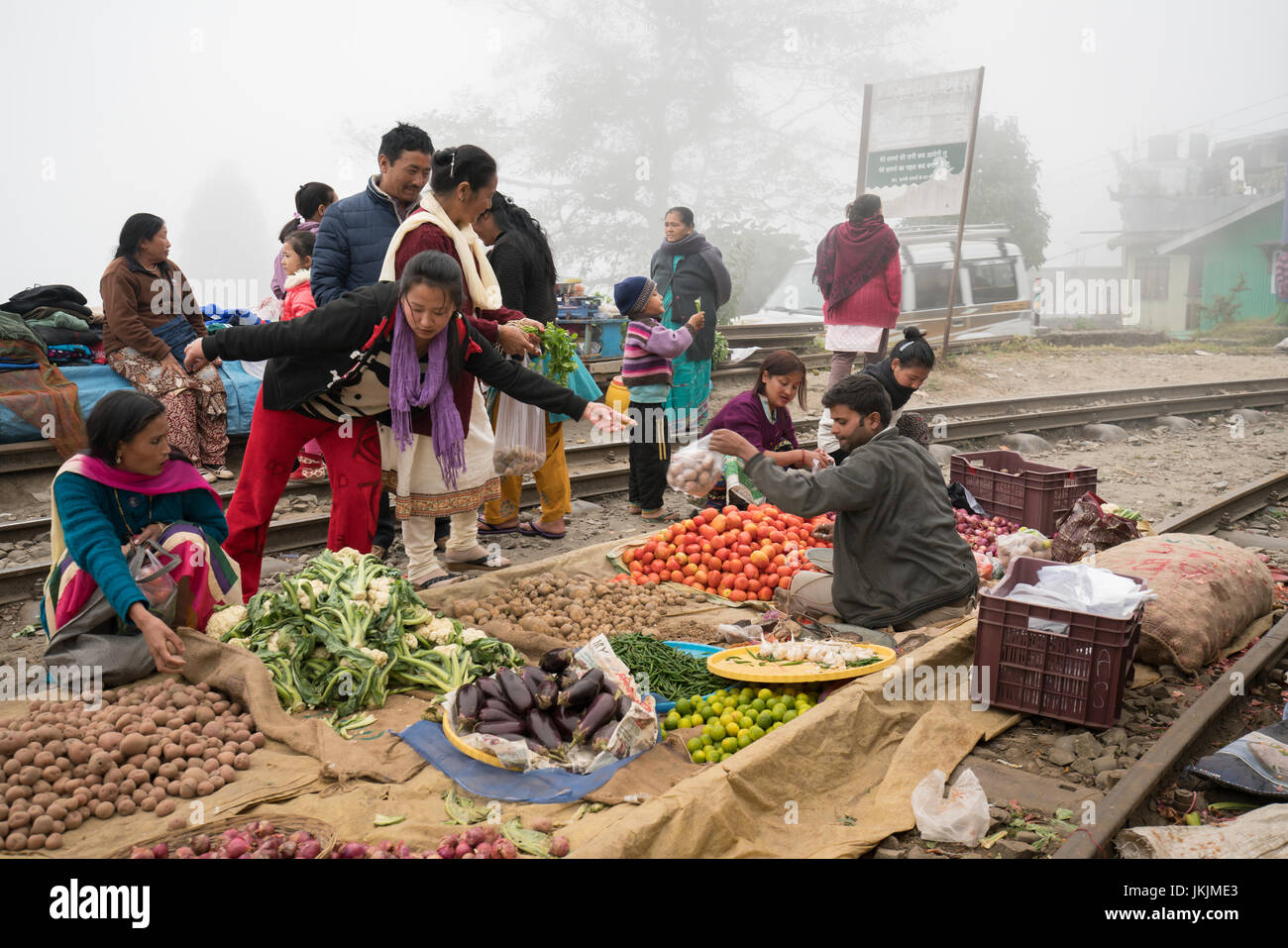 DARJEELING, INDIA - NOVEMBER 26, 2016: Local shop selling food on railway in Darjeeling, India Stock Photo