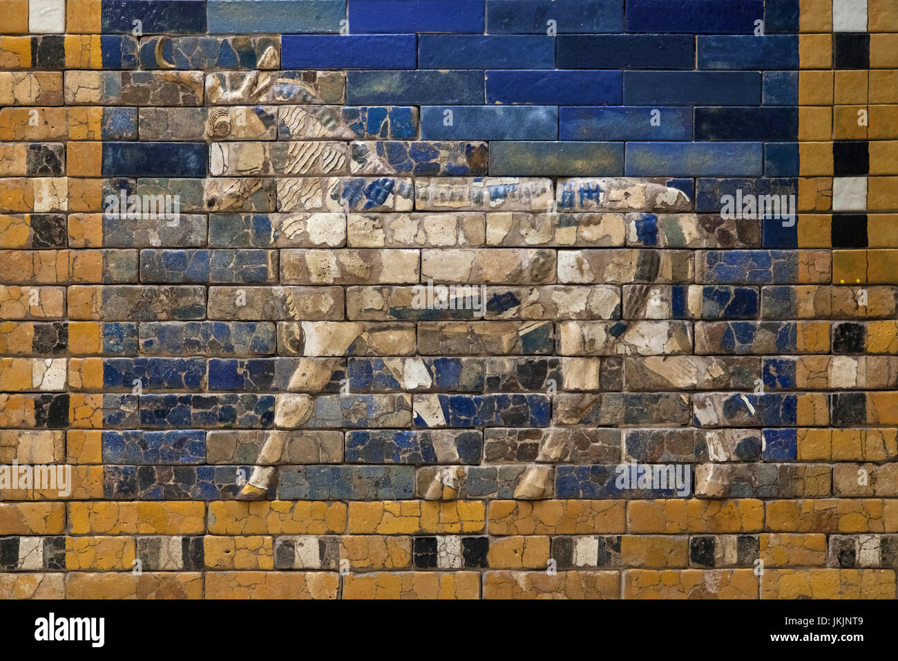 Mosaic of an Auroch on the Ishtar Gate, Berlin, Germany. Stock Photo