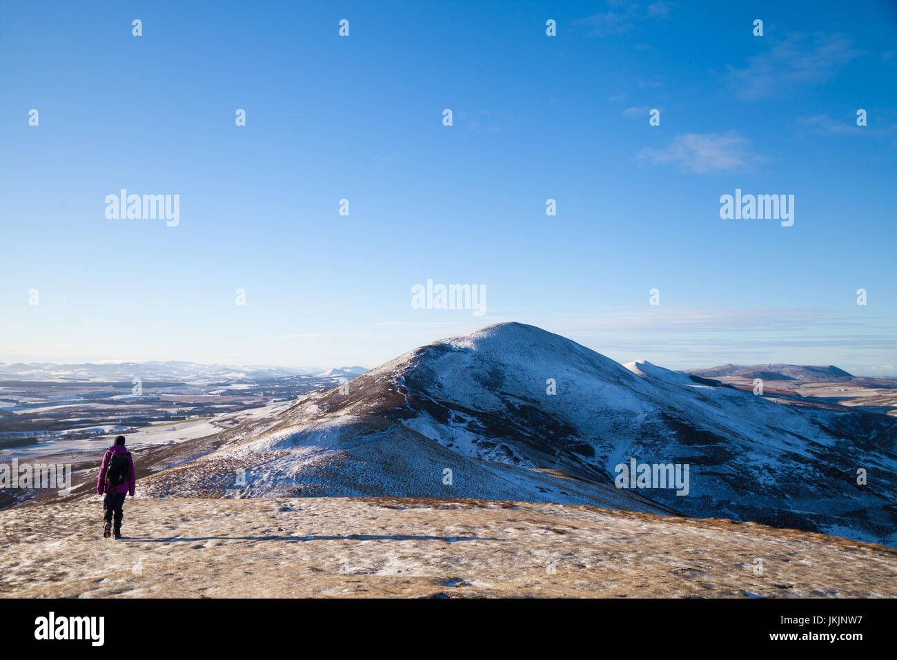 The View from the top of Carnethy Hill looking towards Scald Law in the Pentland Hills near Edinburgh. Stock Photo