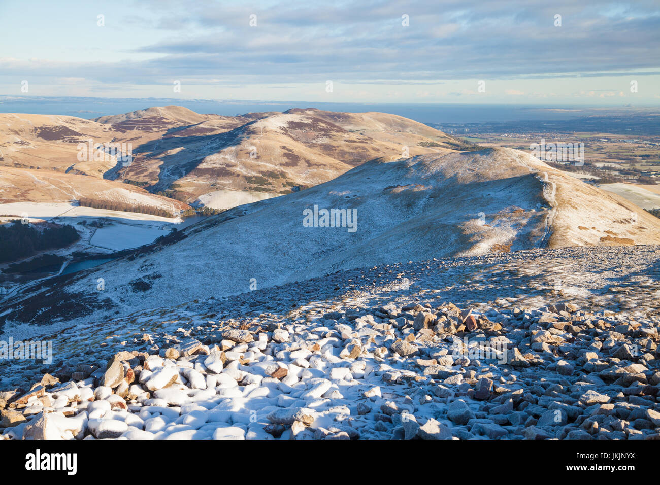 View from the Summit of Carnethy Hill looking towards Turnhouse Hill in the Pentland Hills near Edinburgh. Stock Photo