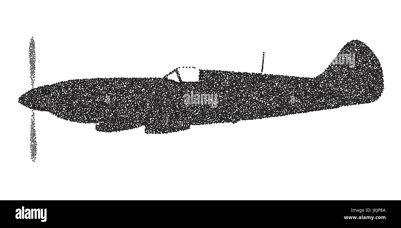 A Supermarine World War II Spitfire Mark XIV  fighter plane in dotted silhouette Stock Vector