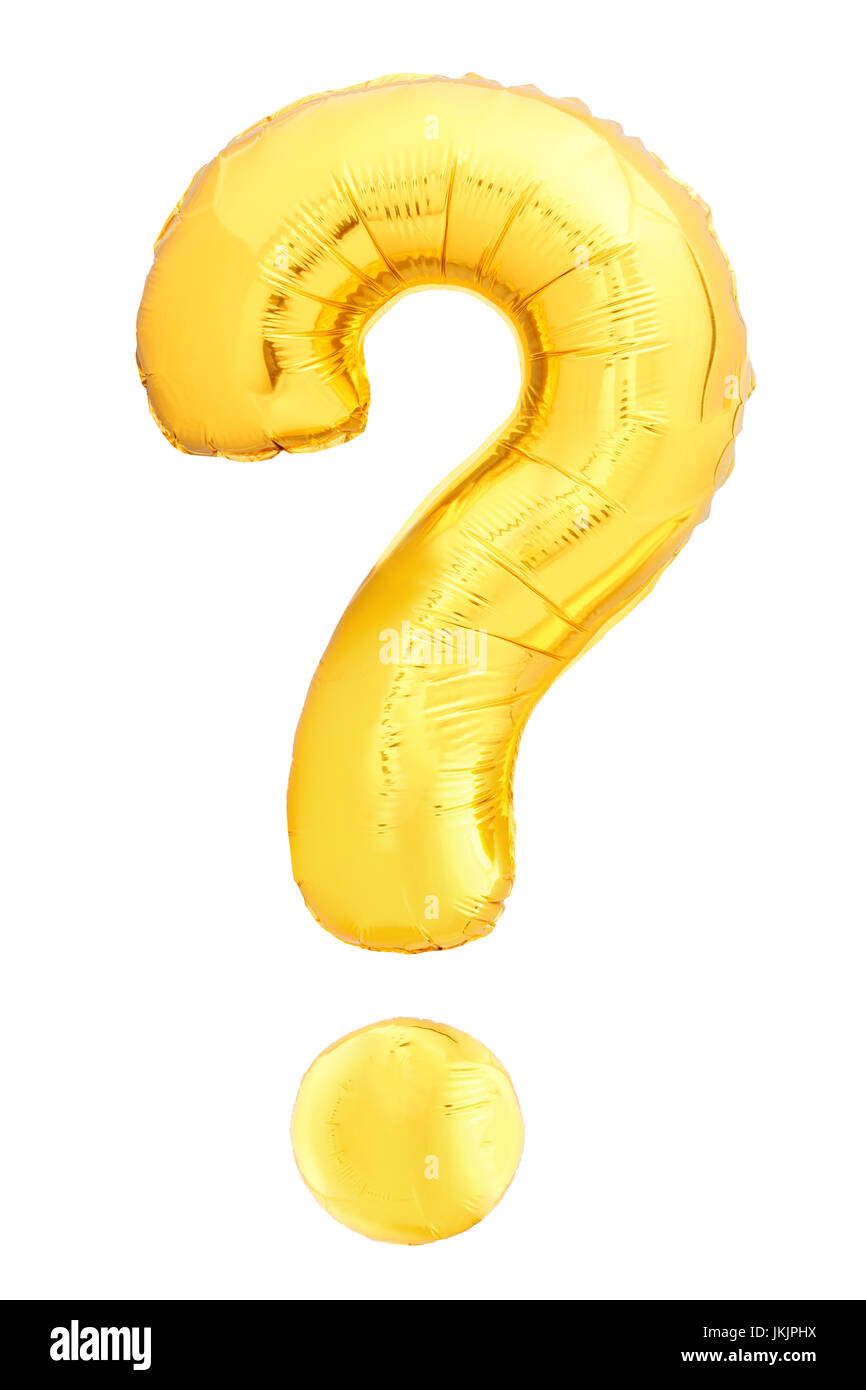 Golden question mark symbol made of inflatable air balloon Stock Photo