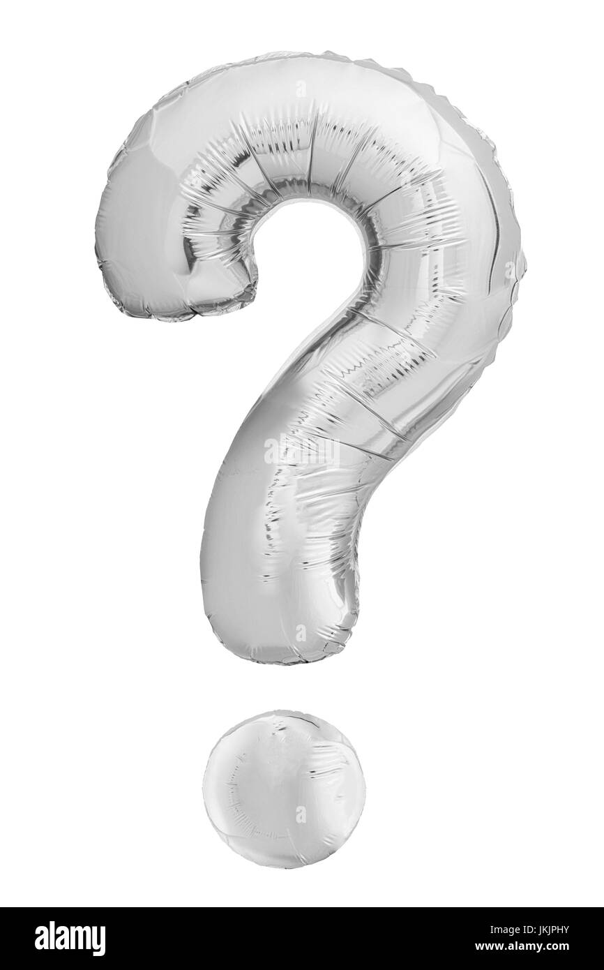 Silver metallic question mark symbol made of inflatable air balloon Stock Photo