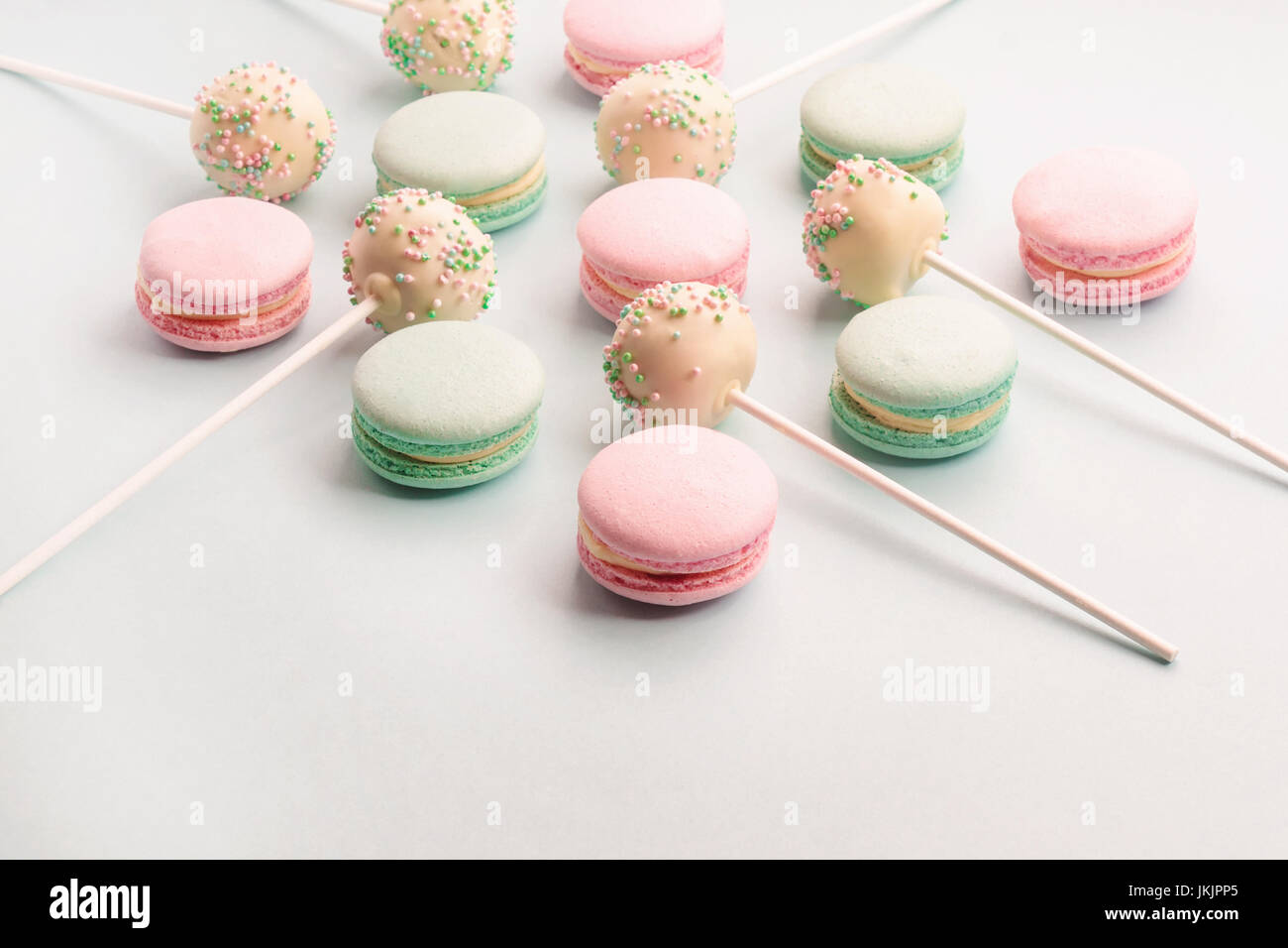 Sweet macarons and cake pops assortment Stock Photo