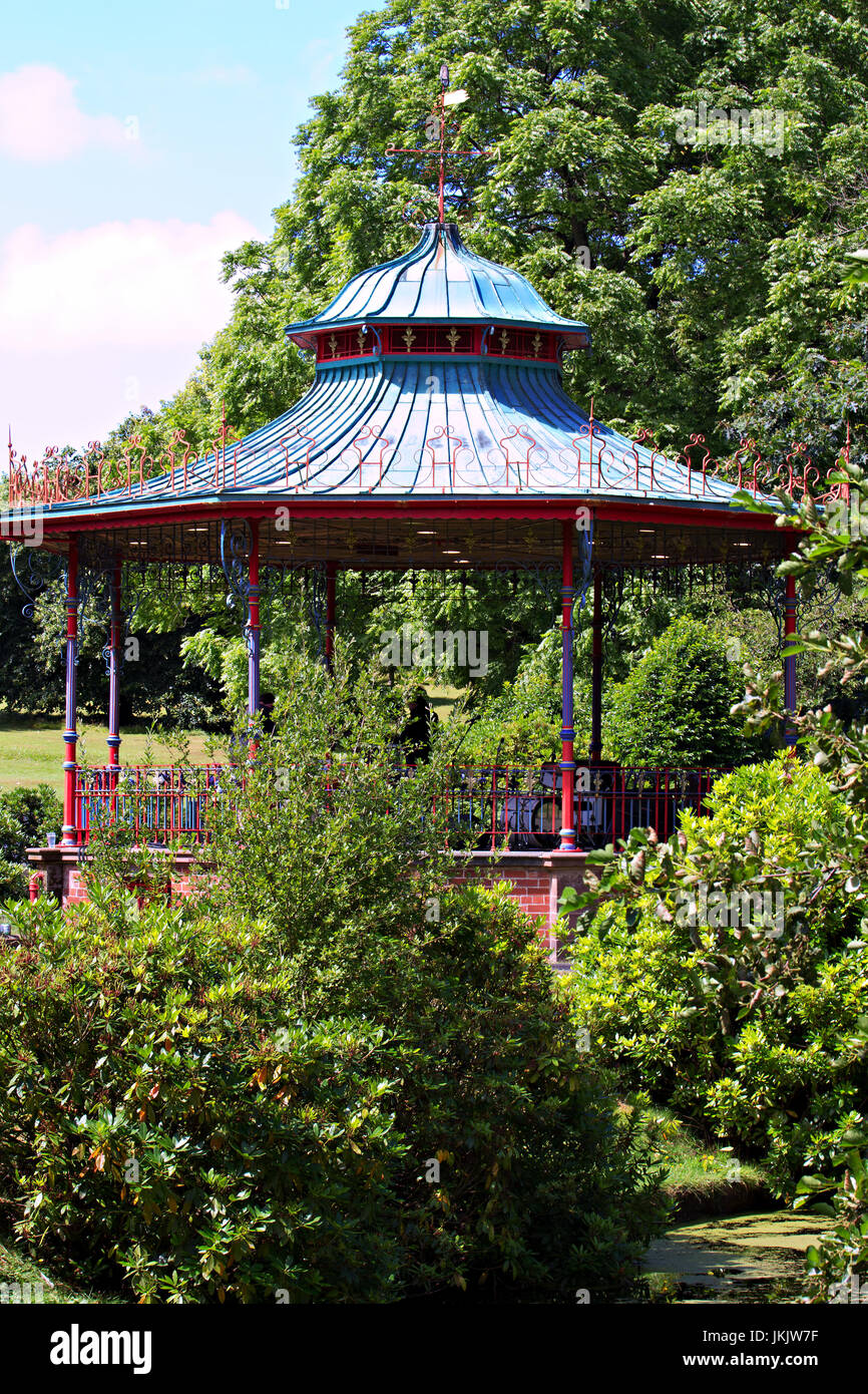 Band doing a sound check on the bandstand in Sefton Park ahead of the Liverpool International Music Festival 2017 Stock Photo