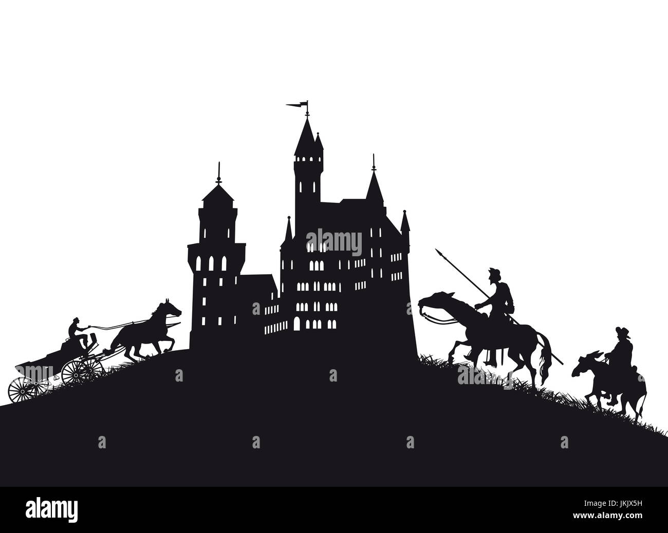 Medieval castle, with knights and coach Stock Photo - Alamy