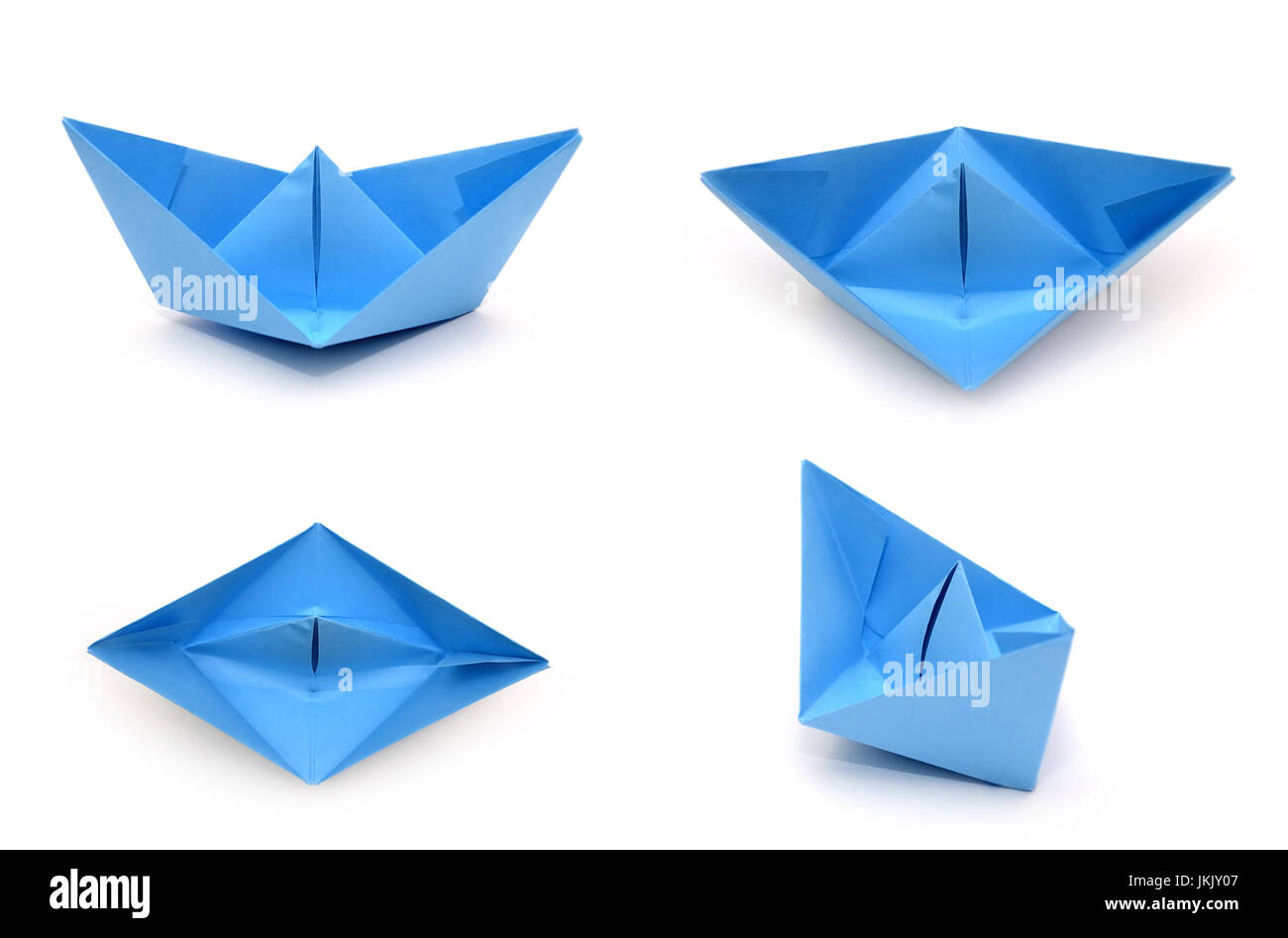 Set Of Blue Origami Paper Boats Papercraft Transport Stock