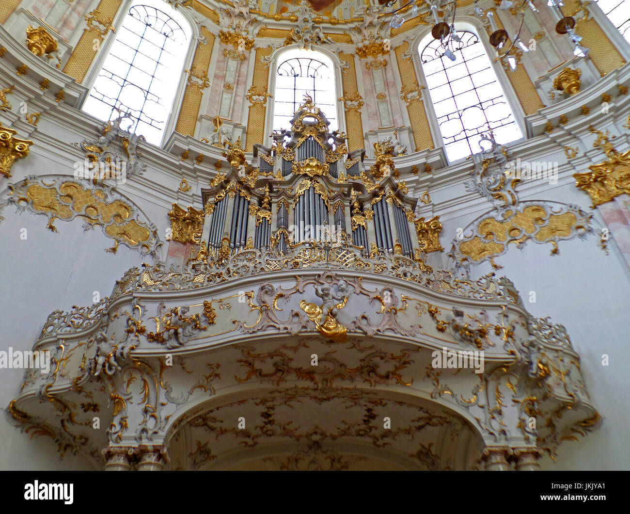 Stunning Church Organ and Beautiful Interior of Ettal Abbey Church, Bavaria, Germany Stock Photo