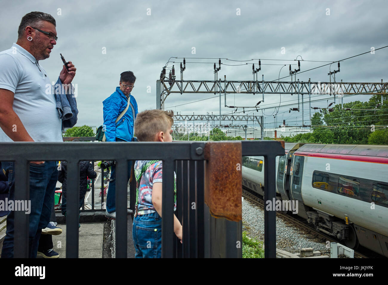 People watching Virgin trains Pendalino at Crewe Railway heritage centre Stock Photo
