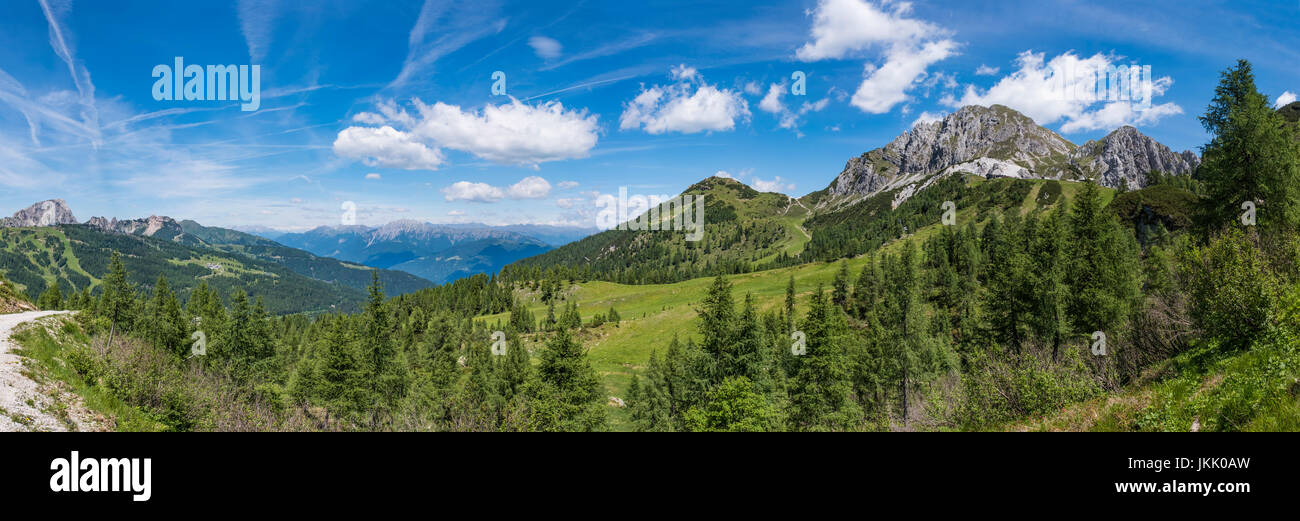 Nassfeld in Carnic Alps with mountain Gartnerkofel and High Tauern with Grossglockner in the background Stock Photo