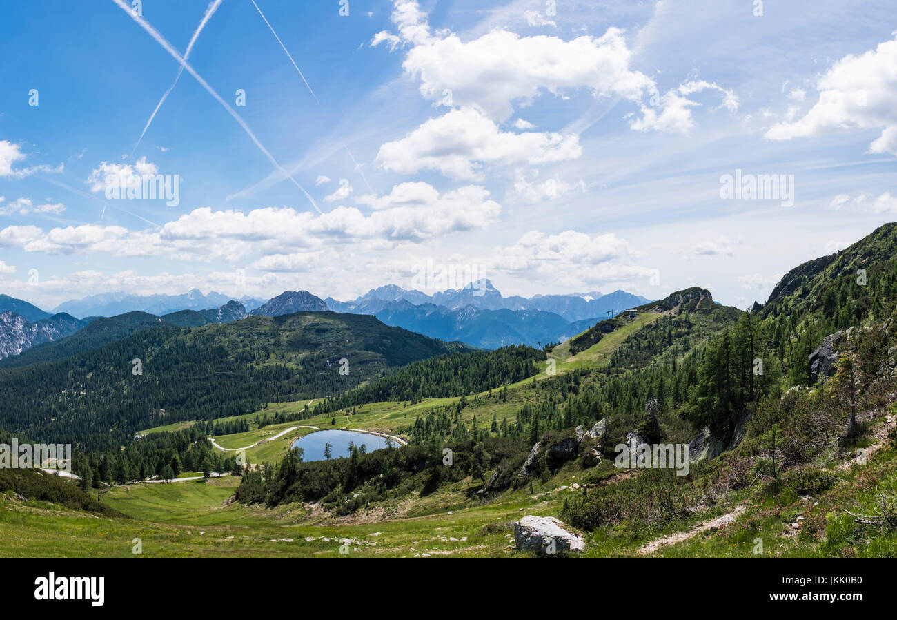 View from Gartnerkofel on Nassfeld to Julian Alps in Italy in summer Stock Photo