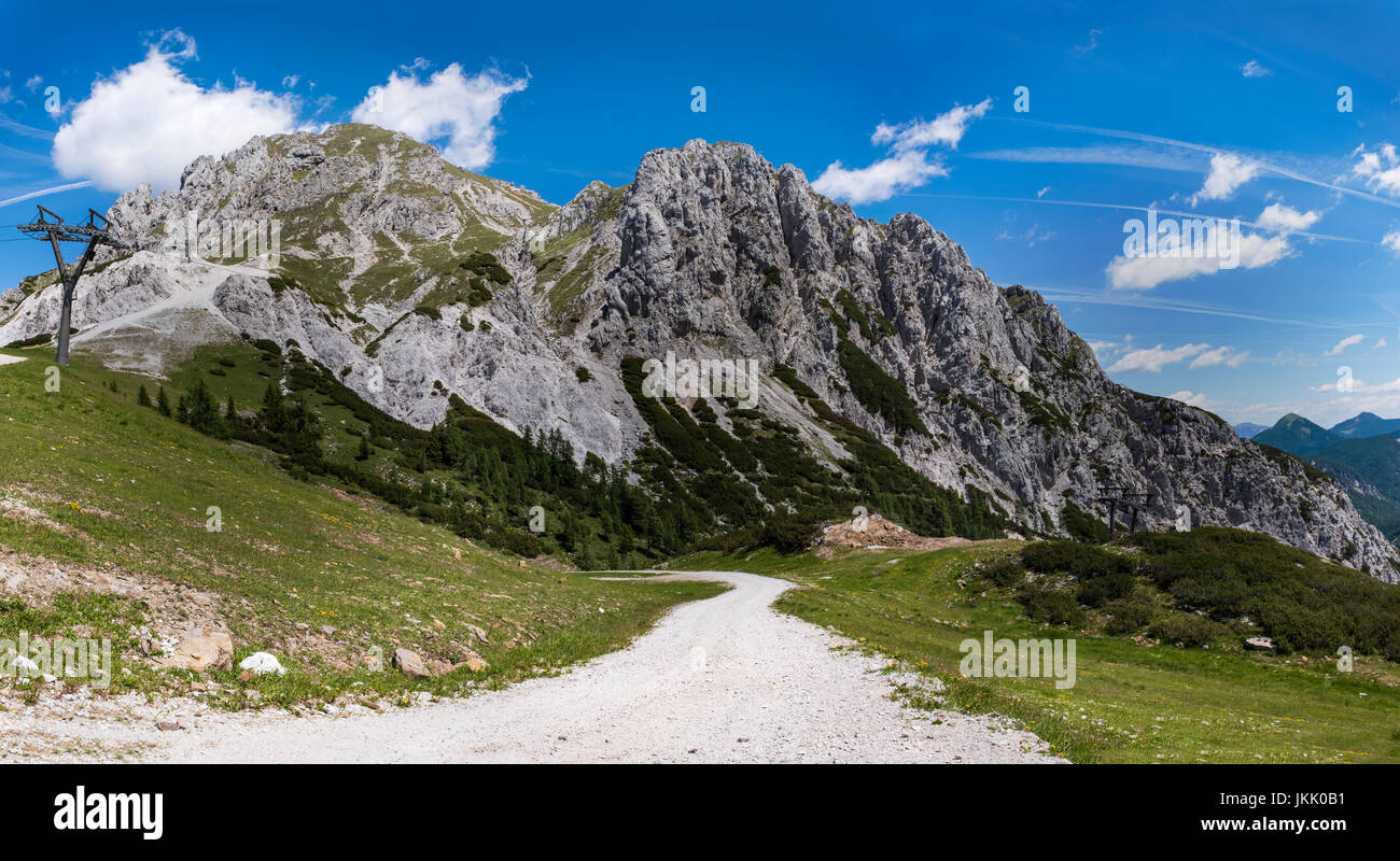 Road to Mountain Gartnerkofel on Nassfeld in Carnic Alps in the summer Stock Photo