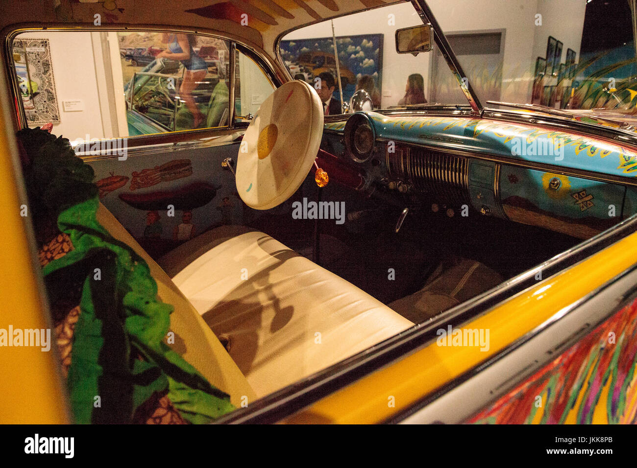 Los Angeles, CA, USA - July 23, 2017: Colorful 1950 Chevrolet sedan lowrider called Our Family Car by artist Gilbert Magu Lujan displayed at the Peter Stock Photo