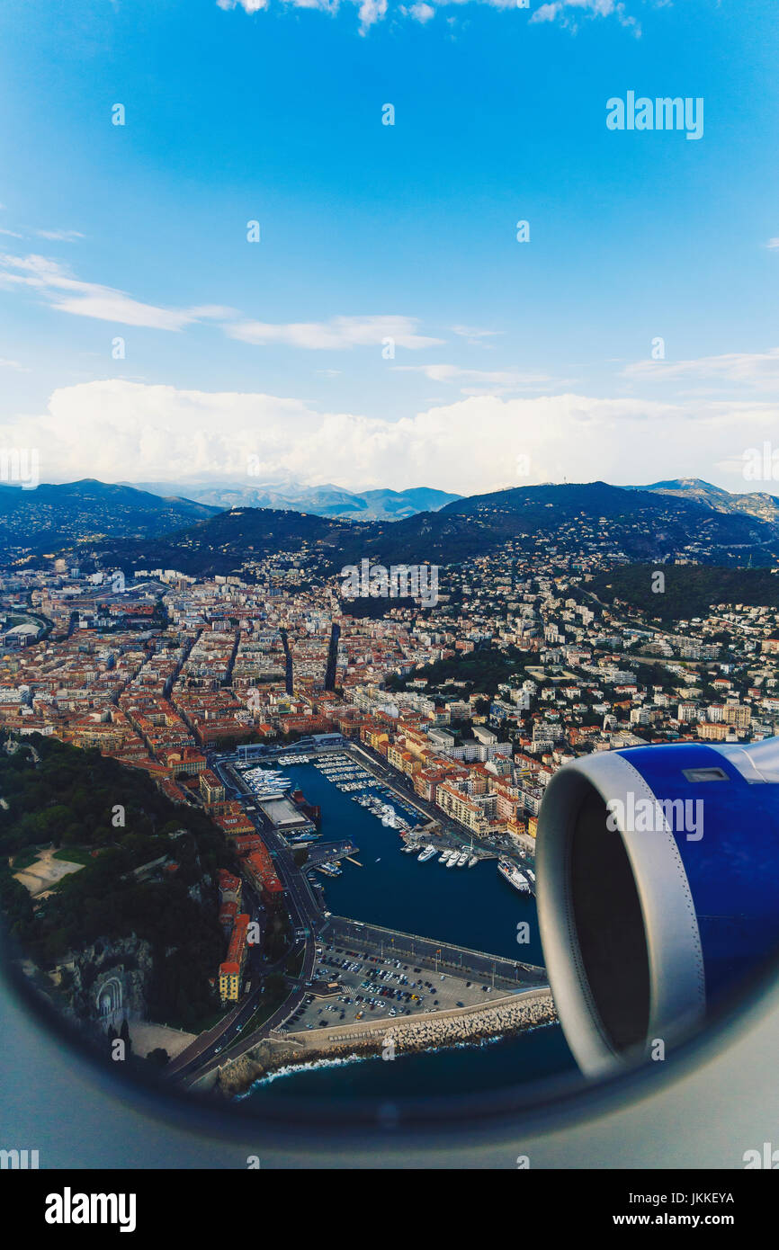 NICE, FRANCE - August 16th, 2016: Aerial view of the city of Nice ...