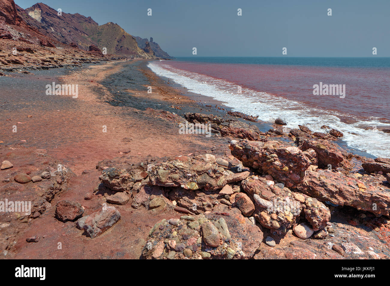 Red coast on the Iranian island of Hormoz, Hormozgan Province, Southern Iran. Stock Photo