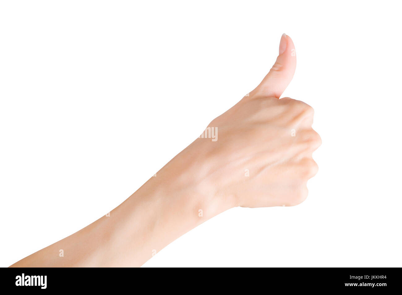 Woman hand showing thumb up gesture. Isolated on white, clipping path included Stock Photo