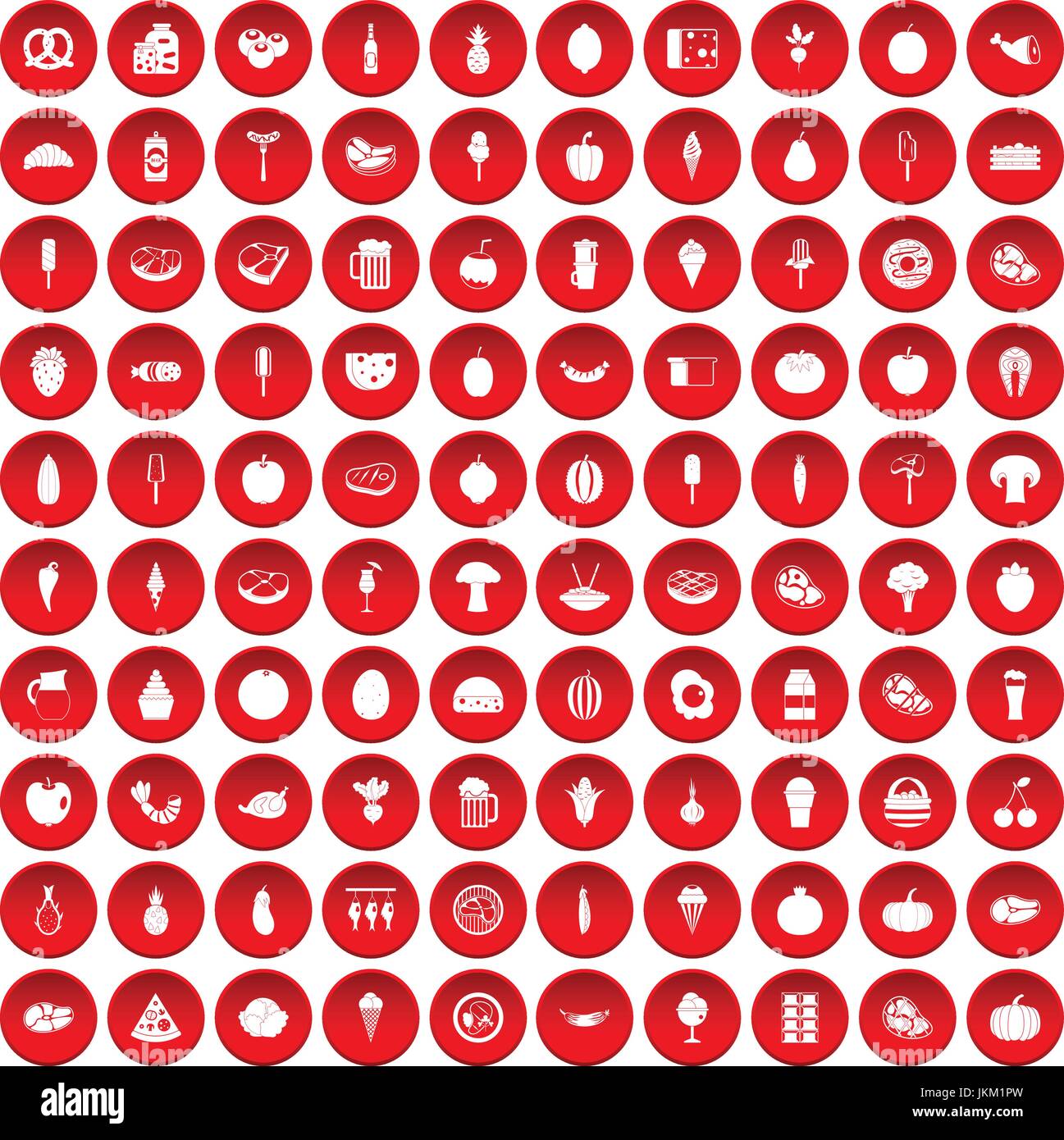 100 food icons set red Stock Vector