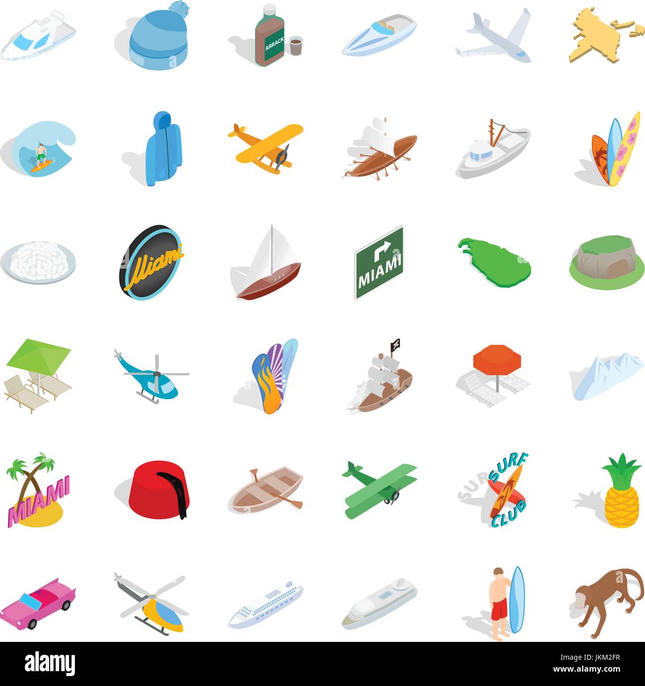 Miami adventure icons set, isometric style Stock Vector Image & Art - Alamy
