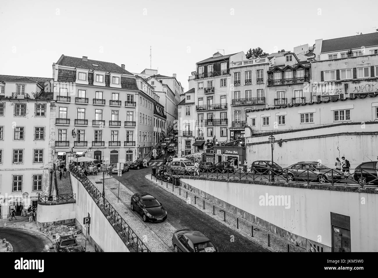 Popular Square with shops and bars at Rossio Station in Lisbon Stock Photo