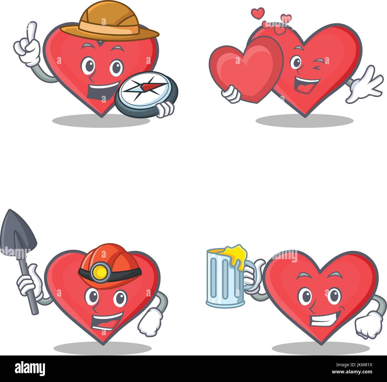 Set of heart character with explorer miner love juice Stock Vector