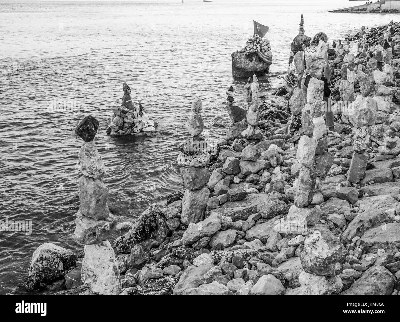Art at the Tagus River Stone sculptures in Lisbon Stock Photo Alamy