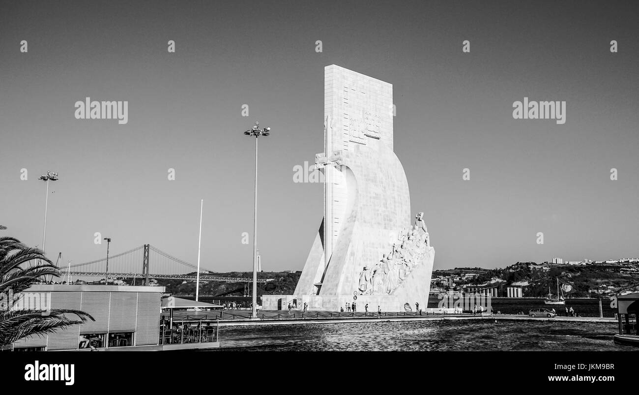 Monument of the Discoveries in Lisbon Belem at Tagus River  - LISBON, PORTUGAL - 2017 Stock Photo