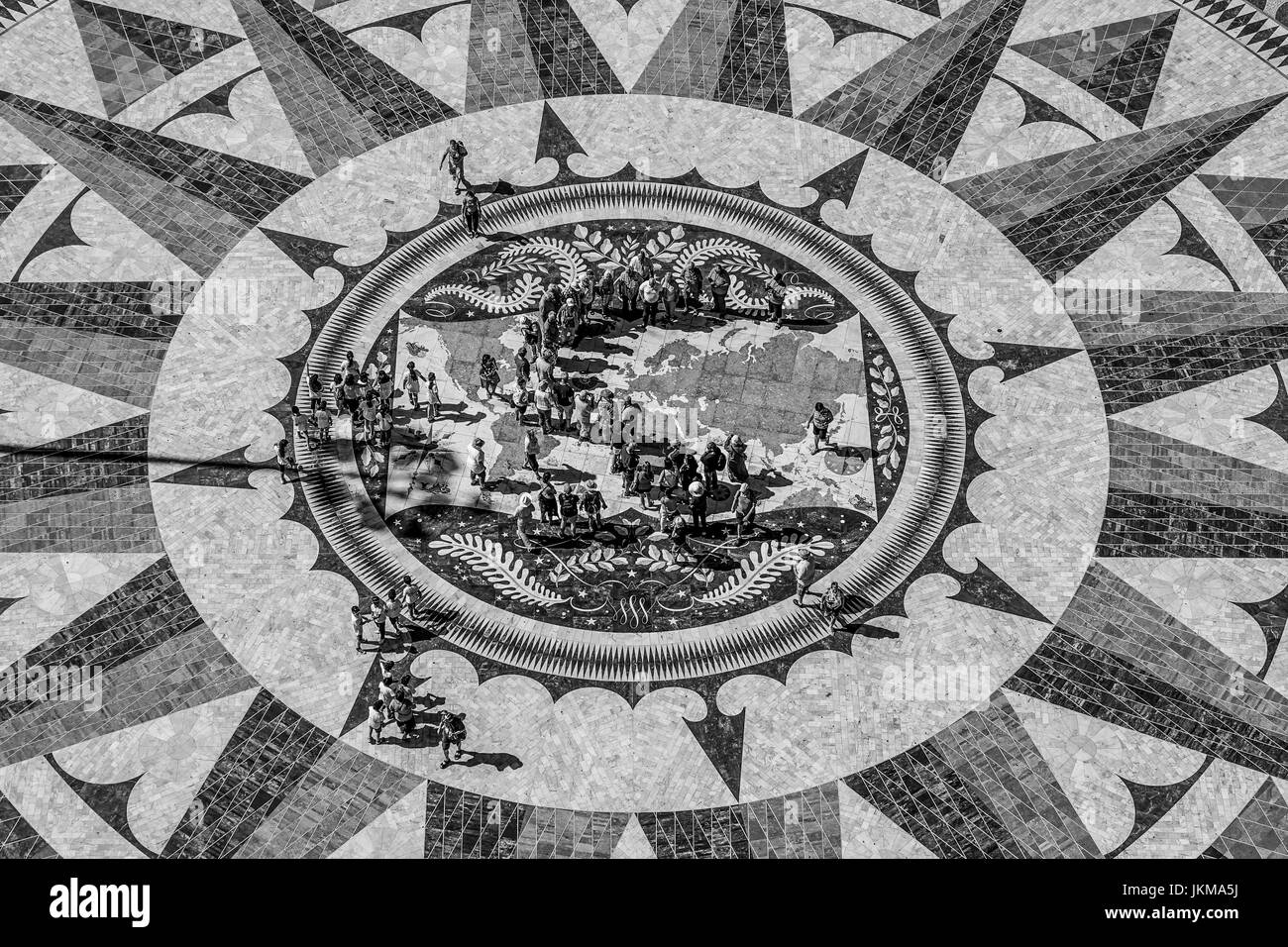 The famous compass rose at the Monument of the Discoveries in Lisbon Belem - LISBON, PORTUGAL 2017 - LISBON, PORTUGAL 2017 Stock Photo