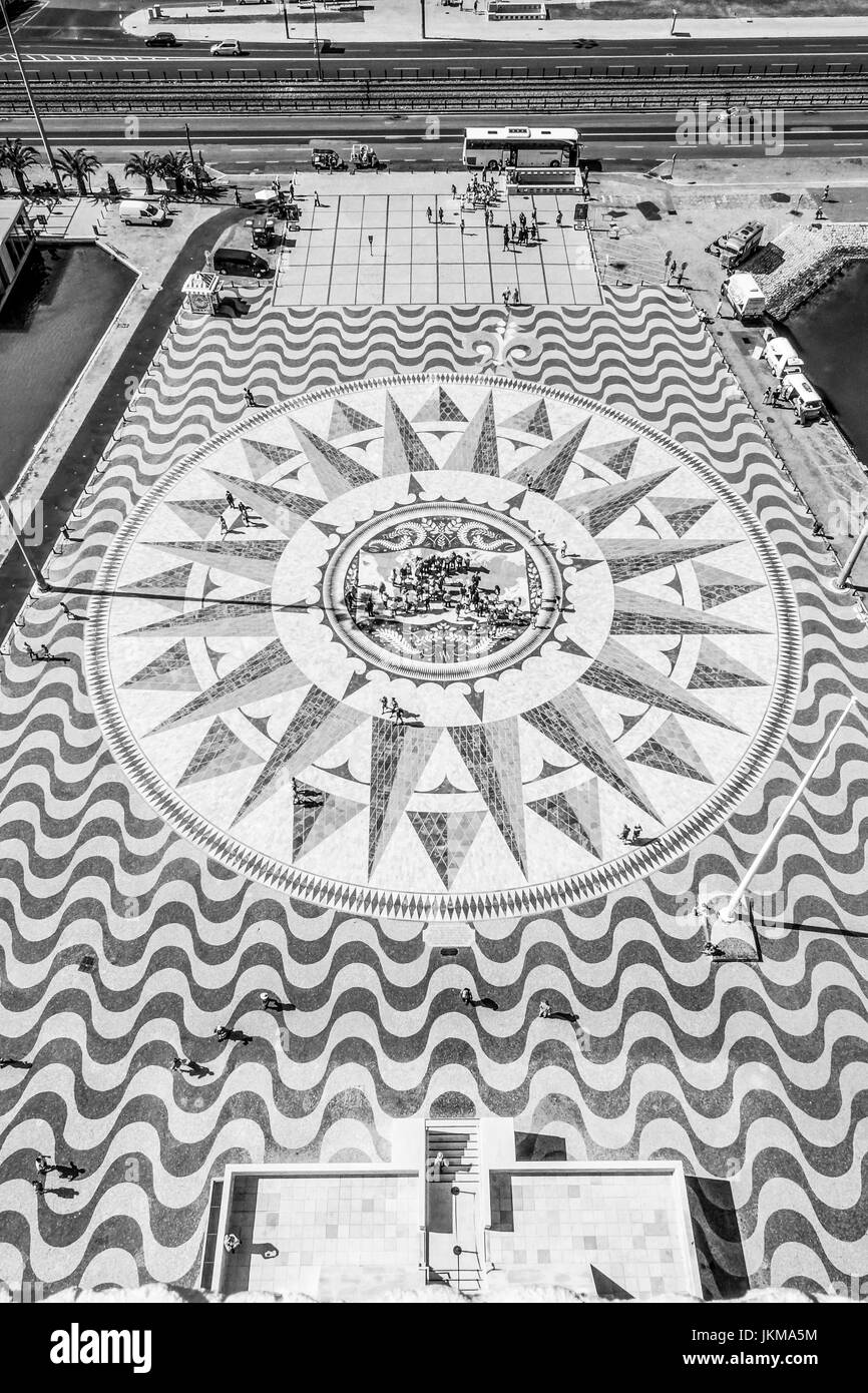 The famous compass rose at the Monument of the Discoveries in Lisbon Belem - LISBON, PORTUGAL 2017 - LISBON, PORTUGAL 2017 Stock Photo