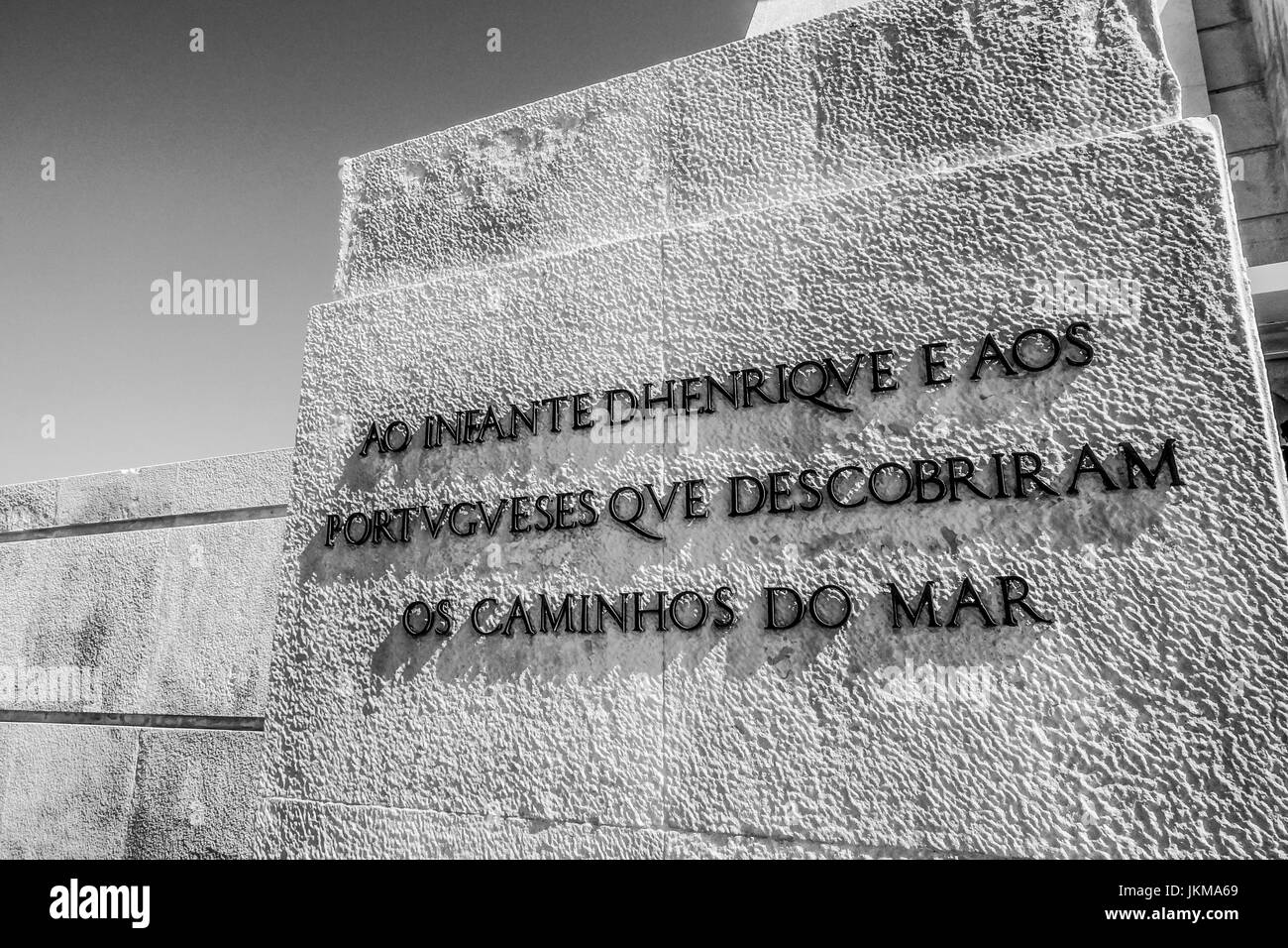 Writing on the Monument of Discoveries in Lisbon Belem - LISBON, PORTUGAL 2017 Stock Photo