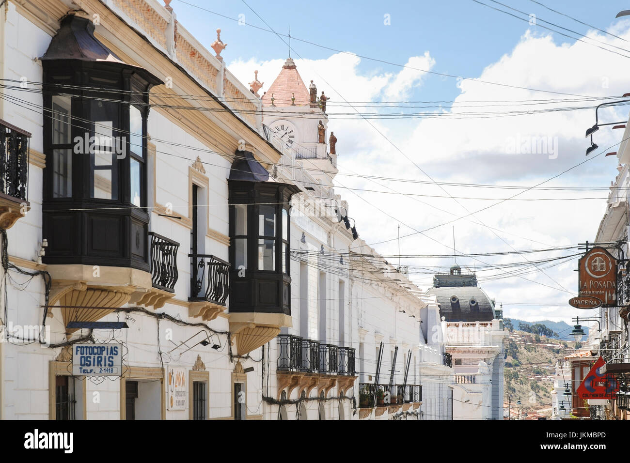 Colonial buildings with balconies, Sucre, Bolivia, South America Stock Photo