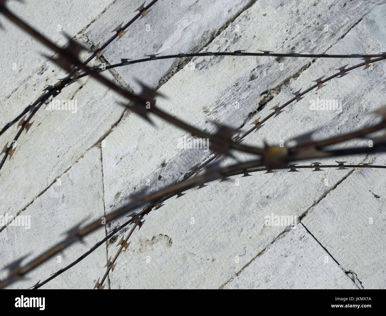 Razor Wire and a Prison Wall Stock Photo - Alamy