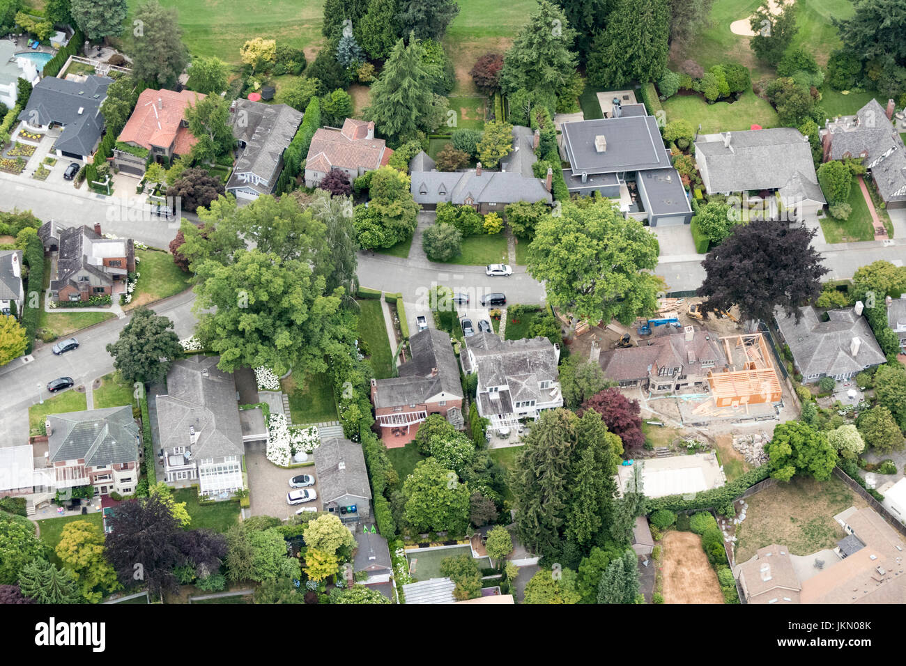 Aerial view of luxury homes in Broadmoor, Seattle, Washington, USA