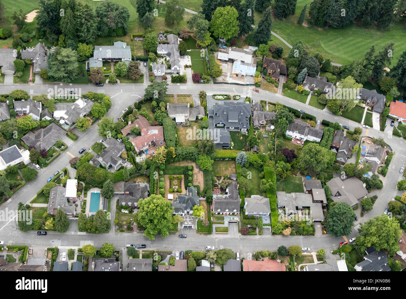 Aerial view of luxury homes in Broadmoor, Seattle, Washington, USA Stock Photo