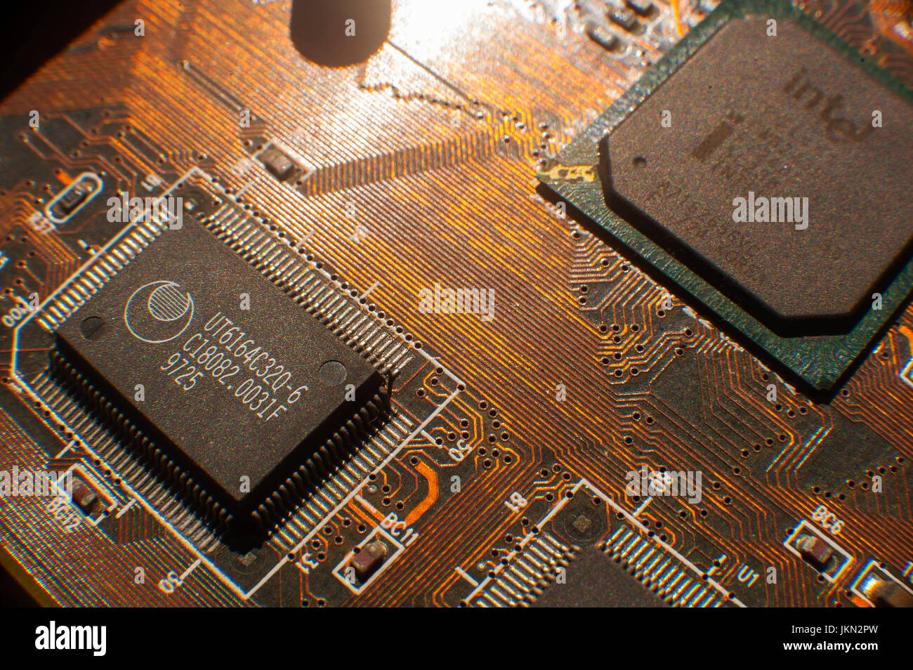 Computer motherboard macro detail circuit components Stock Photo