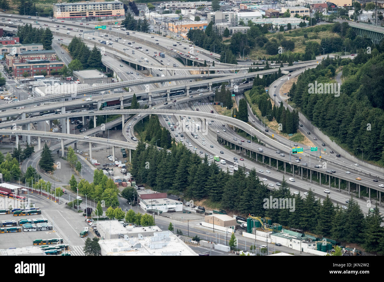 I-90 and I-5 interstate highway interchange, Seattle, Washington State, USA Stock Photo
